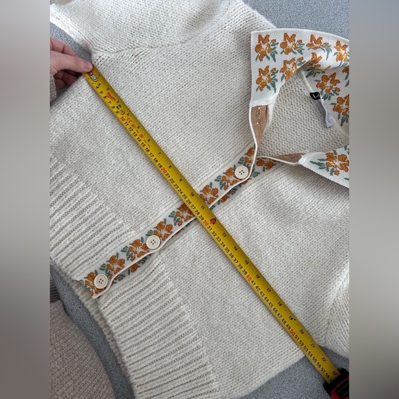 Zara Cream Knit Cardigan Floral-Trim Collar Cottagecore Women Medium Prairie - Picture 8 of 10